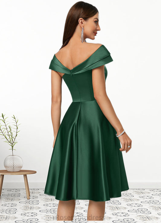 Lilly A-line Asymmetrical Knee-Length Satin Cocktail Dress With Rhinestone Crystal Brooch SRSP0022407