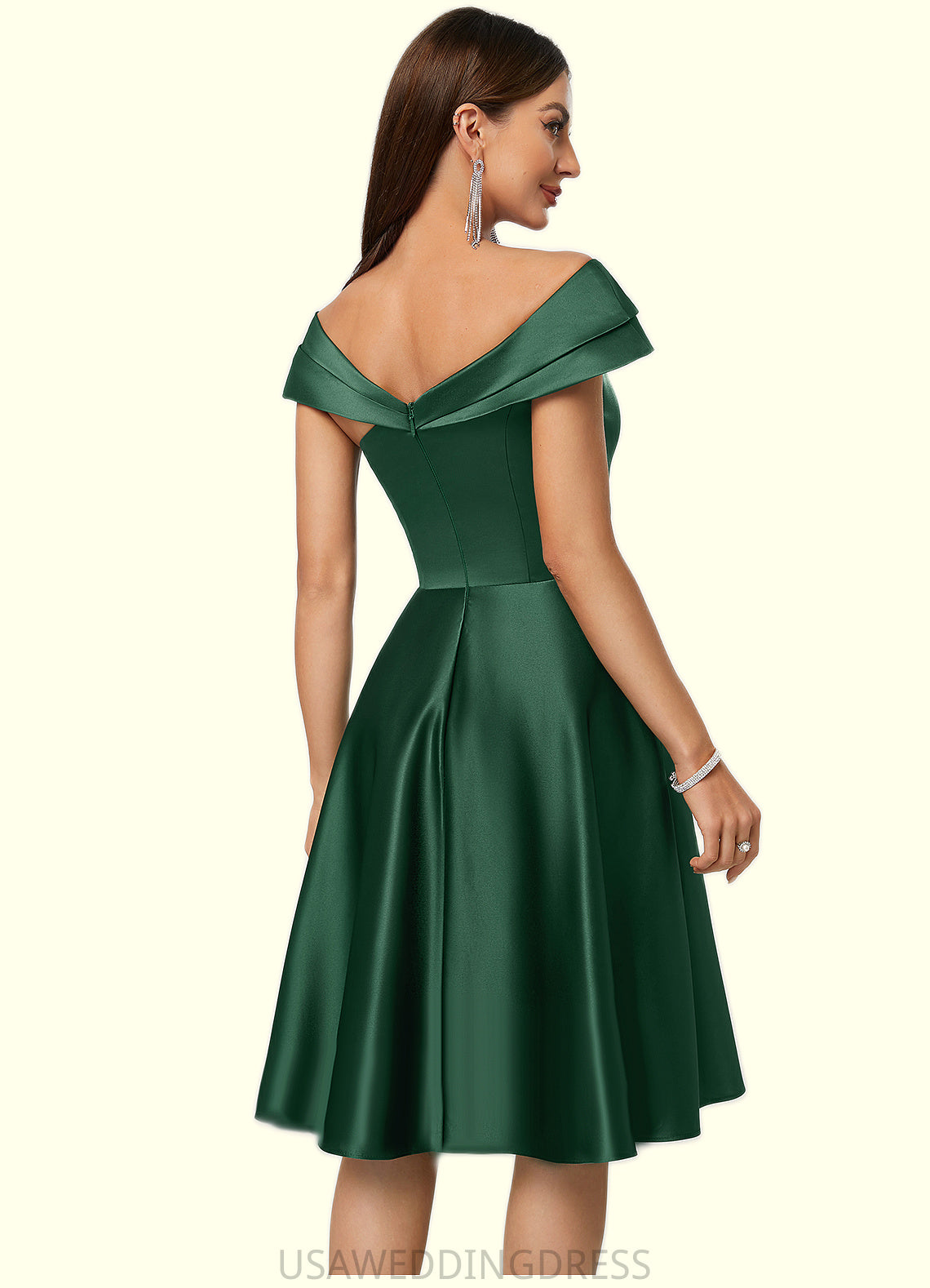Marina A-line Asymmetrical Knee-Length Satin Cocktail Dress With Rhinestone Crystal Brooch DSP0022407