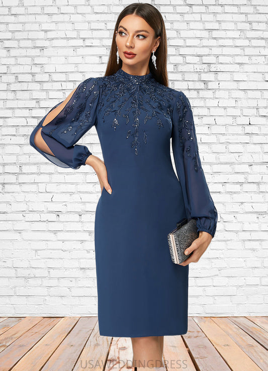Presley Sheath/Column High Neck Knee-Length Chiffon Cocktail Dress With Appliques Lace Sequins DSP0022408