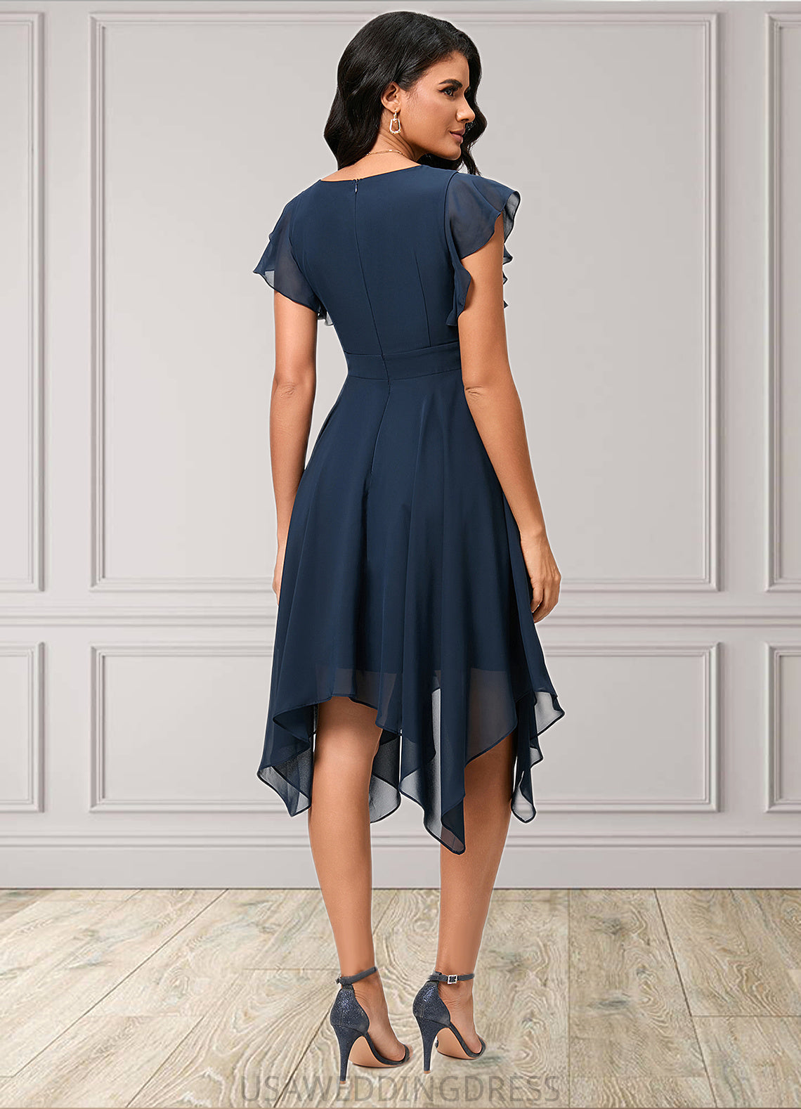Aspen A-line V-Neck Tea-Length Chiffon Cocktail Dress DSP0022409