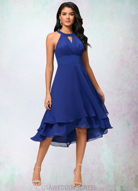 Madelyn A-line Scoop Asymmetrical Chiffon Cocktail Dress With Pleated DSP0022410