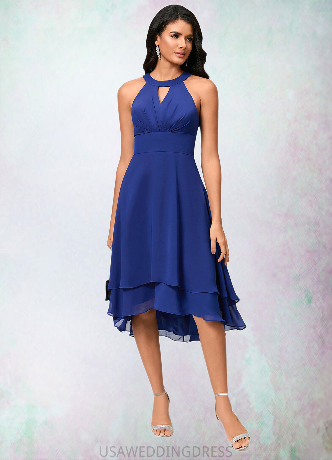 Madelyn A-line Scoop Asymmetrical Chiffon Cocktail Dress With Pleated DSP0022410