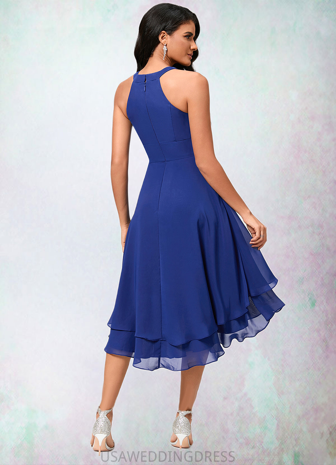 Madelyn A-line Scoop Asymmetrical Chiffon Cocktail Dress With Pleated DSP0022410