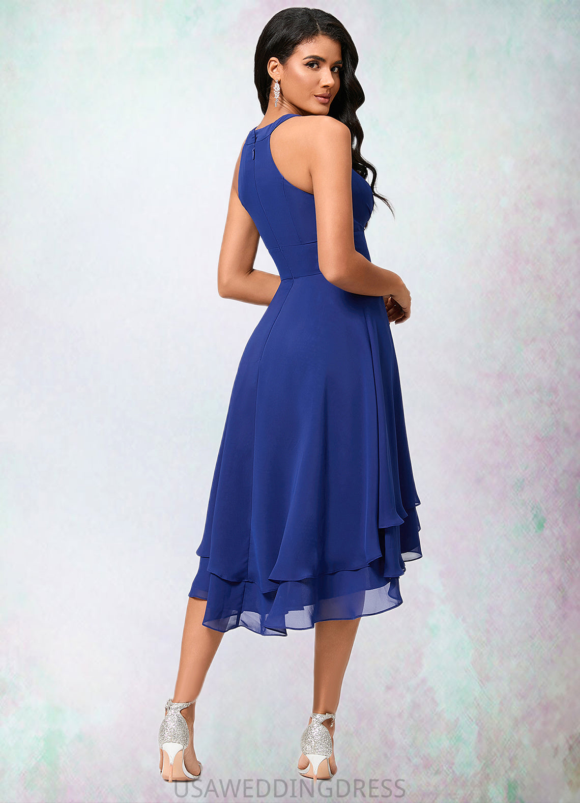 Madelyn A-line Scoop Asymmetrical Chiffon Cocktail Dress With Pleated DSP0022410