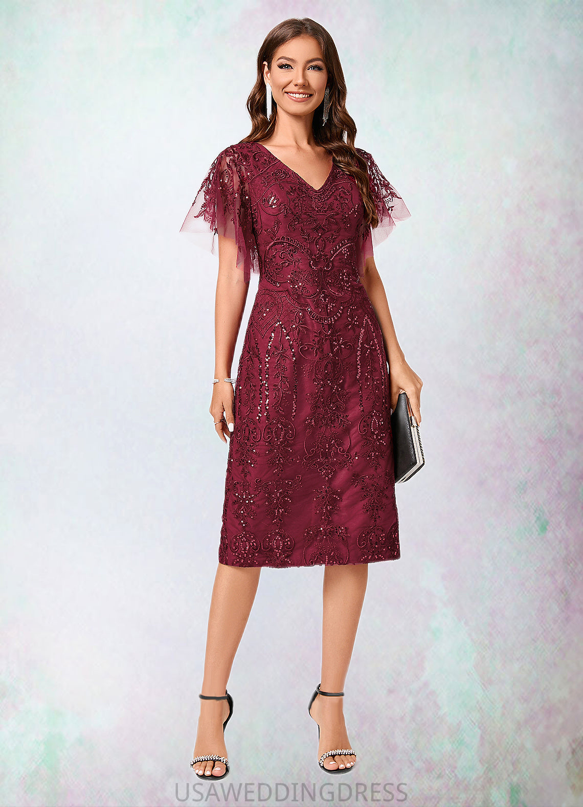 Alice A-line Off the Shoulder Knee-Length Lace Sequin Cocktail Dress With Sequins DSP0022420