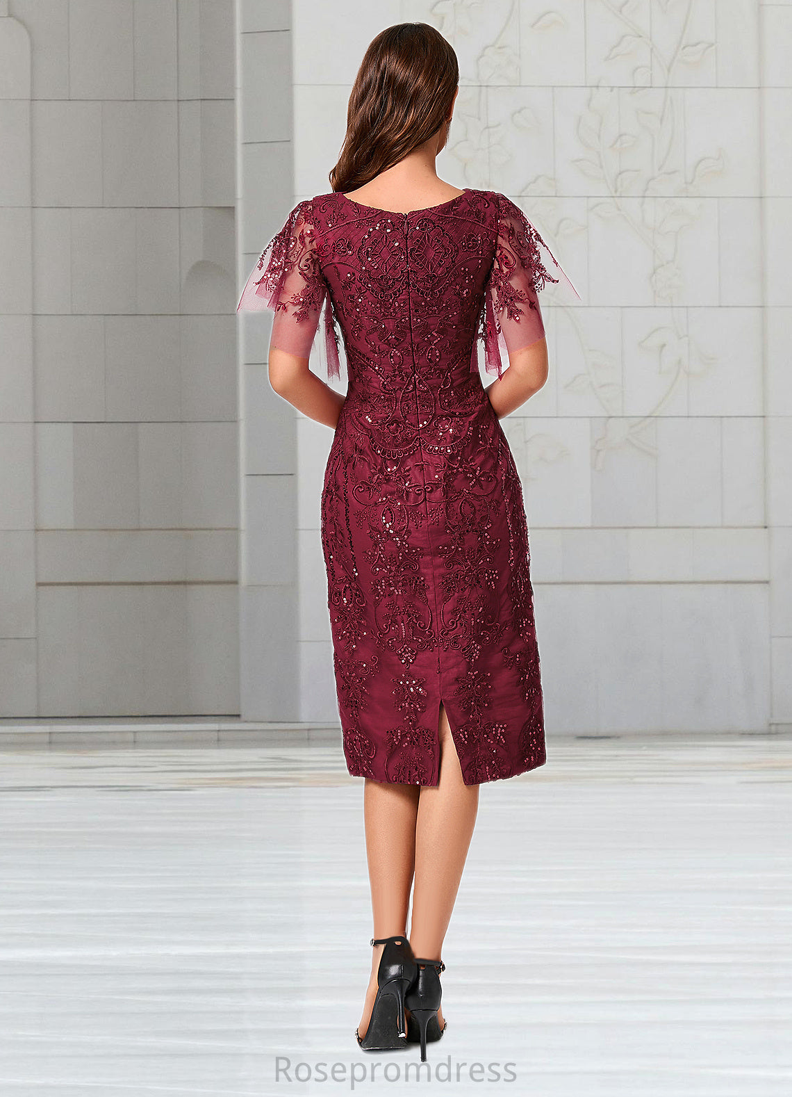 Hillary A-line Off the Shoulder Knee-Length Lace Sequin Cocktail Dress With Sequins SRSP0022420