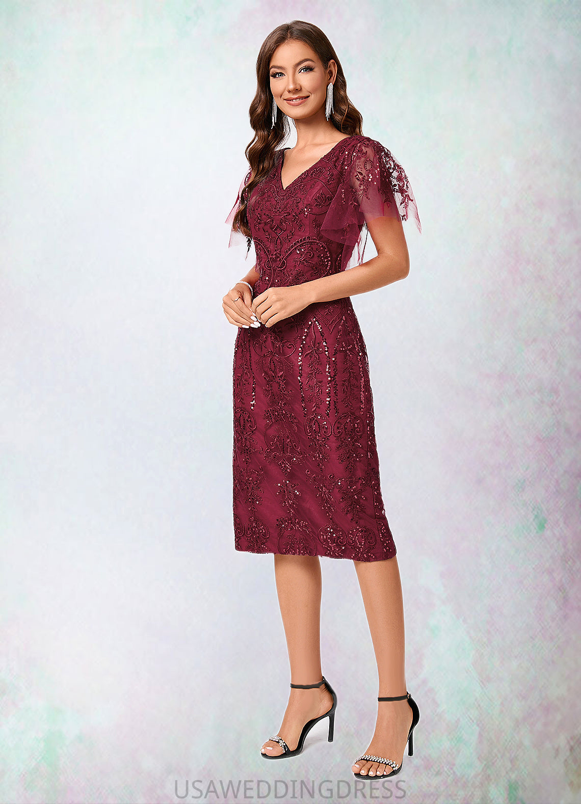 Alice A-line Off the Shoulder Knee-Length Lace Sequin Cocktail Dress With Sequins DSP0022420