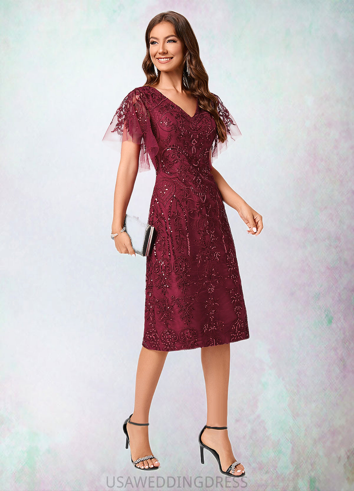 Alice A-line Off the Shoulder Knee-Length Lace Sequin Cocktail Dress With Sequins DSP0022420