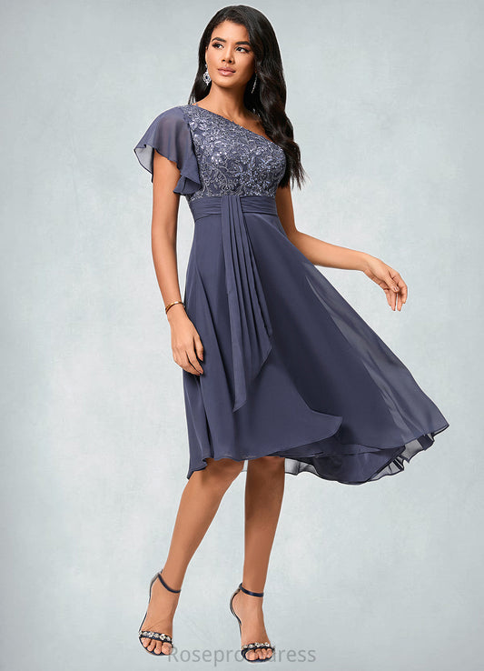 Caylee A-line One Shoulder Tea-Length Chiffon Cocktail Dress With Ruffle SRSP0022428