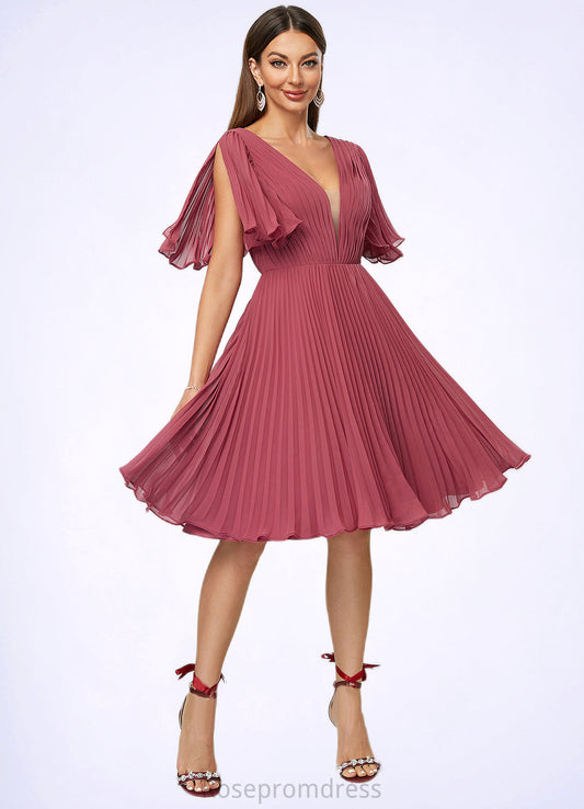 Tracy A-line V-Neck Knee-Length Chiffon Cocktail Dress With Pleated SRSP0022429