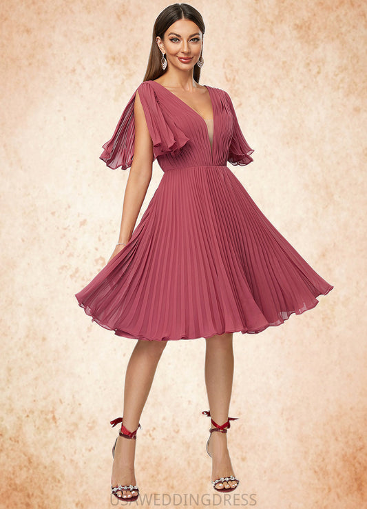 Sahna A-line V-Neck Knee-Length Chiffon Cocktail Dress With Pleated DSP0022429