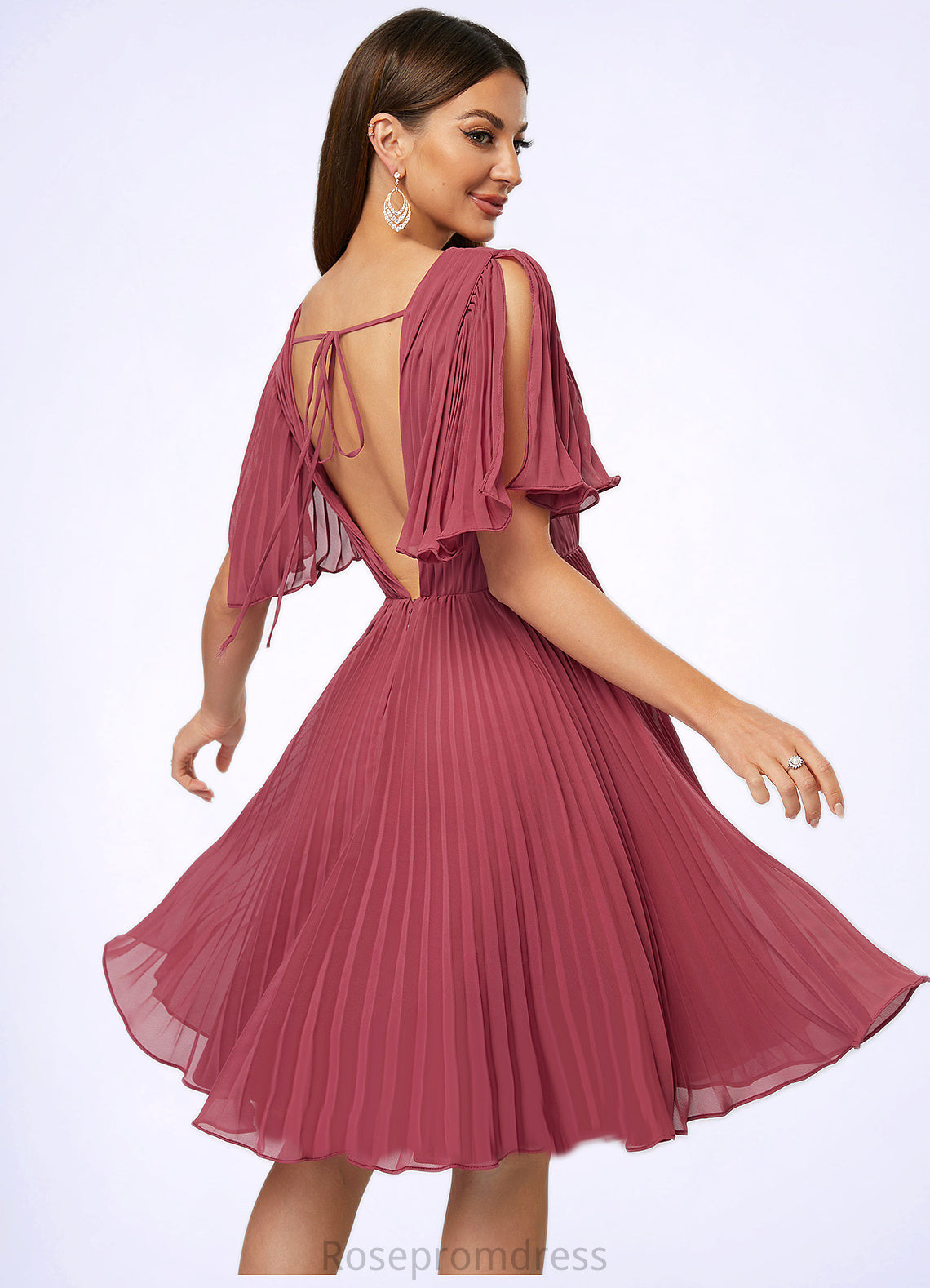 Tracy A-line V-Neck Knee-Length Chiffon Cocktail Dress With Pleated SRSP0022429