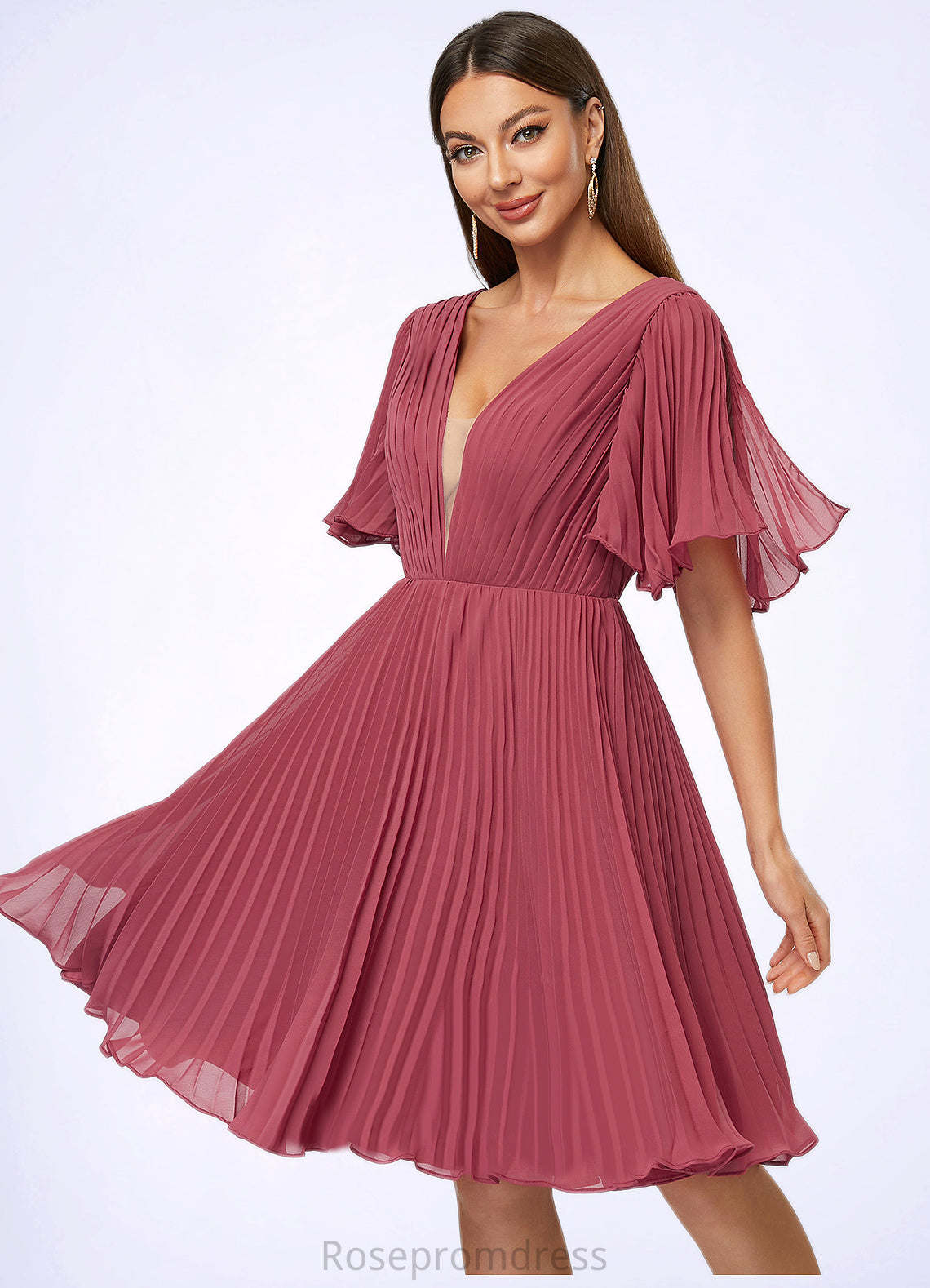 Tracy A-line V-Neck Knee-Length Chiffon Cocktail Dress With Pleated SRSP0022429