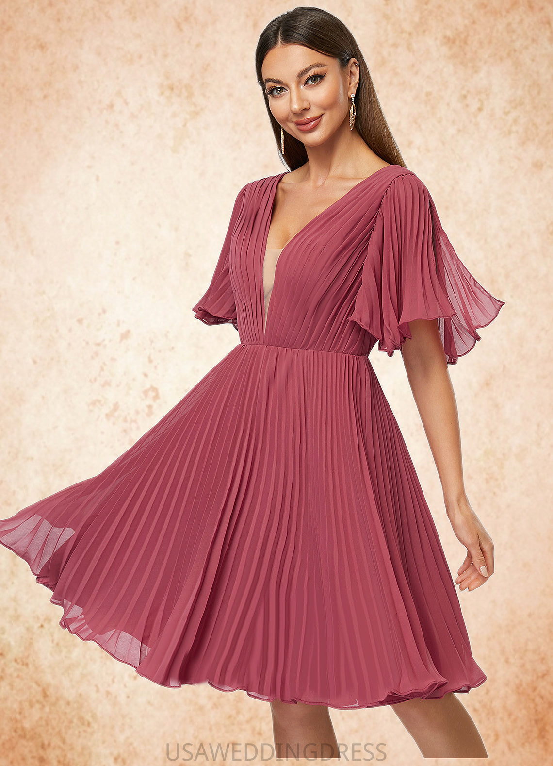Sahna A-line V-Neck Knee-Length Chiffon Cocktail Dress With Pleated DSP0022429