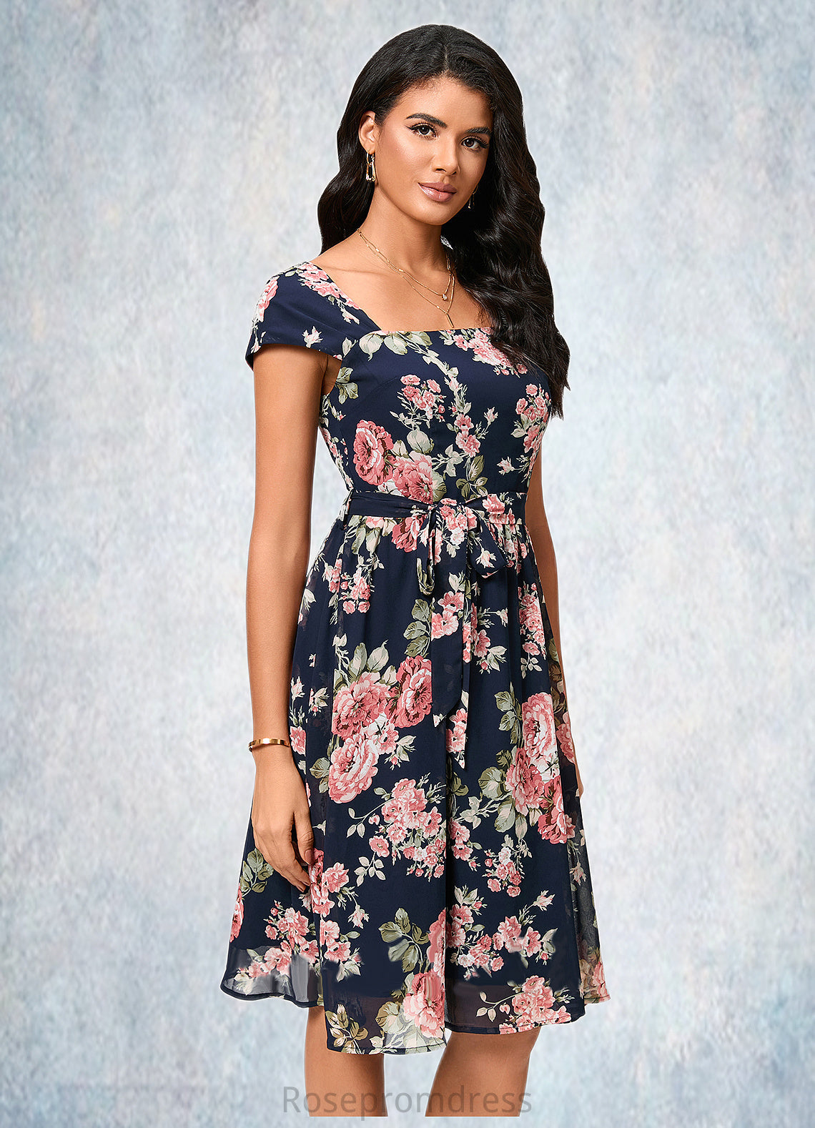 Jamiya A-line Square Knee-Length Chiffon Cocktail Dress SRSP0022458