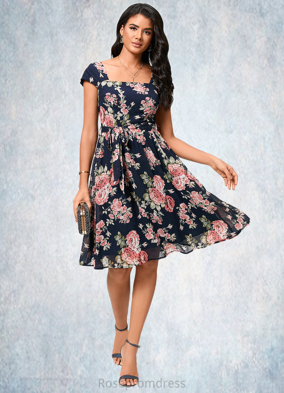 Jamiya A-line Square Knee-Length Chiffon Cocktail Dress SRSP0022458