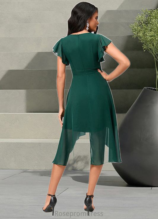 Jaden A-line V-Neck Asymmetrical Chiffon Cocktail Dress With Ruffle SRSP0022459