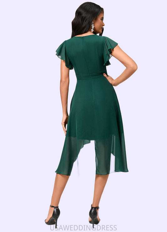 Leia A-line V-Neck Asymmetrical Chiffon Cocktail Dress With Ruffle DSP0022459