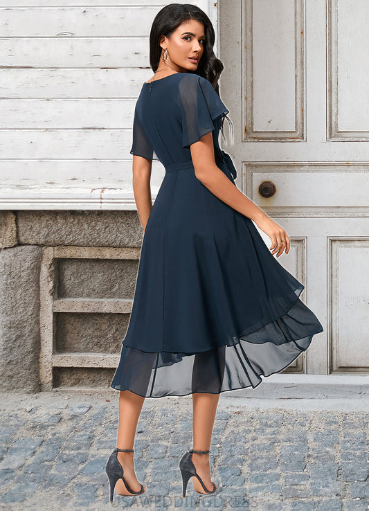 Alena A-line V-Neck Asymmetrical Chiffon Lace Cocktail Dress DSP0022461