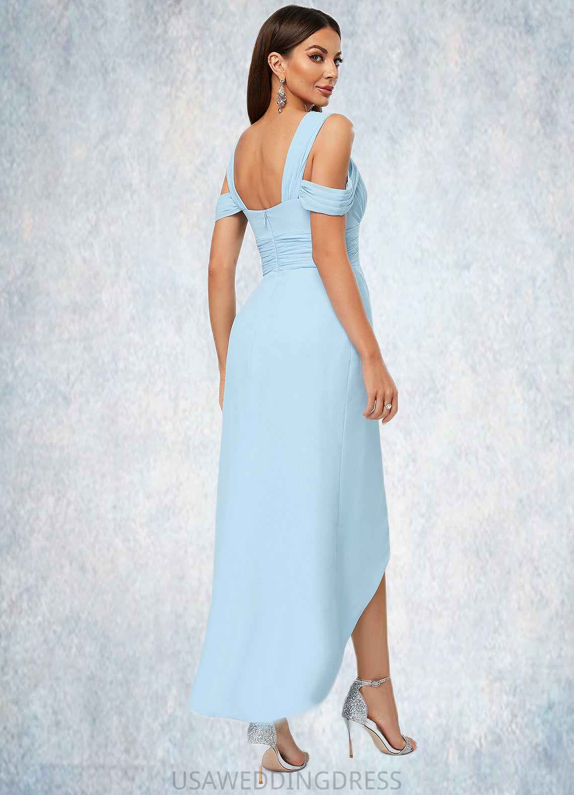 Maya Sheath/Column Cold Shoulder Asymmetrical Chiffon Cocktail Dress With Ruffle DSP0022462