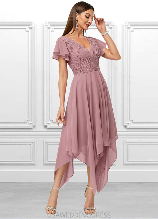 Jaelynn A-line V-Neck Ankle-Length Chiffon Cocktail Dress With Ruffle DSP0022486
