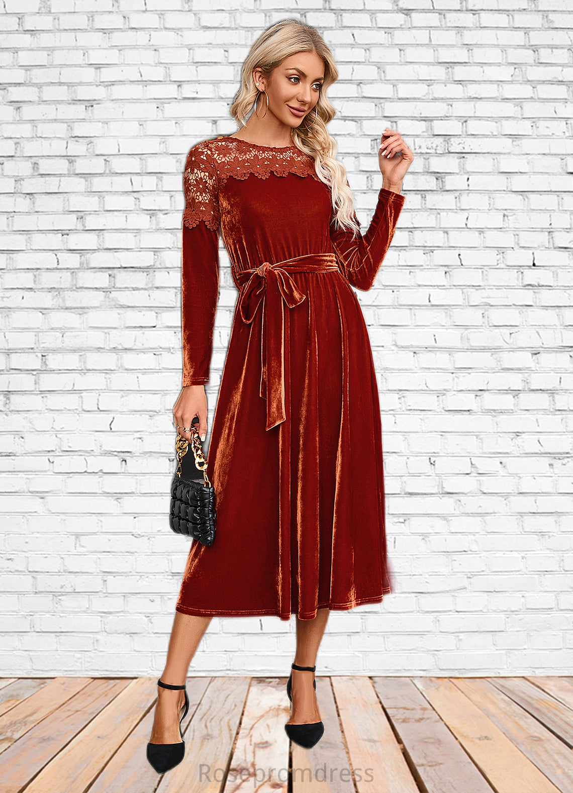 Mira Scoop Elegant A-line Velvet Dresses SRSP0022496