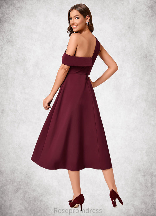Viviana A-line One Shoulder Tea-Length Stretch Crepe Cocktail Dress With Ruffle SRSP0022501