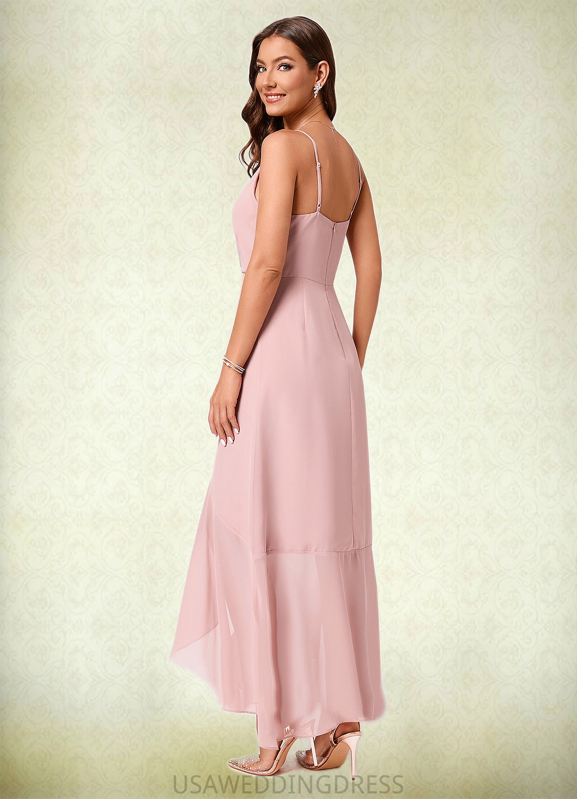 Miranda A-line V-Neck Asymmetrical Chiffon Cocktail Dress With Cascading Ruffles Ruffle DSP0022502