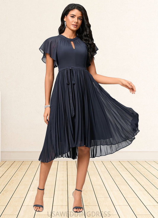 Karley A-line Scoop Asymmetrical Chiffon Cocktail Dress With Bow Pleated DSP0022530