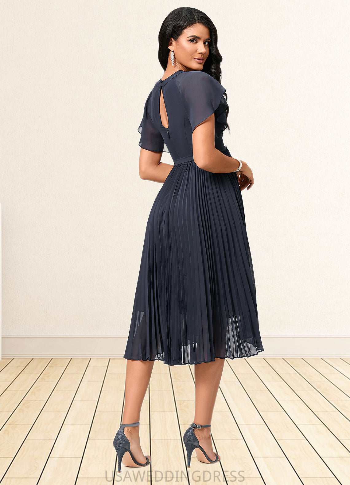 Karley A-line Scoop Asymmetrical Chiffon Cocktail Dress With Bow Pleated DSP0022530