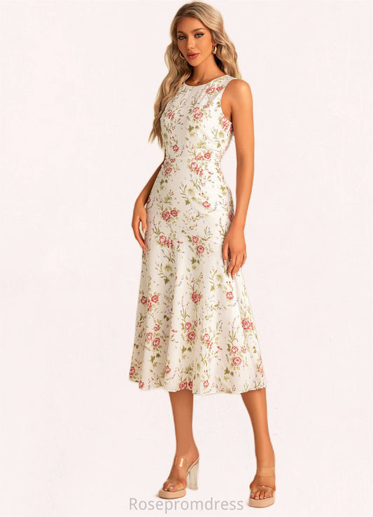 Anya Trumpet/Mermaid Scoop Tea-Length Polyester Bridesmaid Dress With Floral Print SRSP0022566