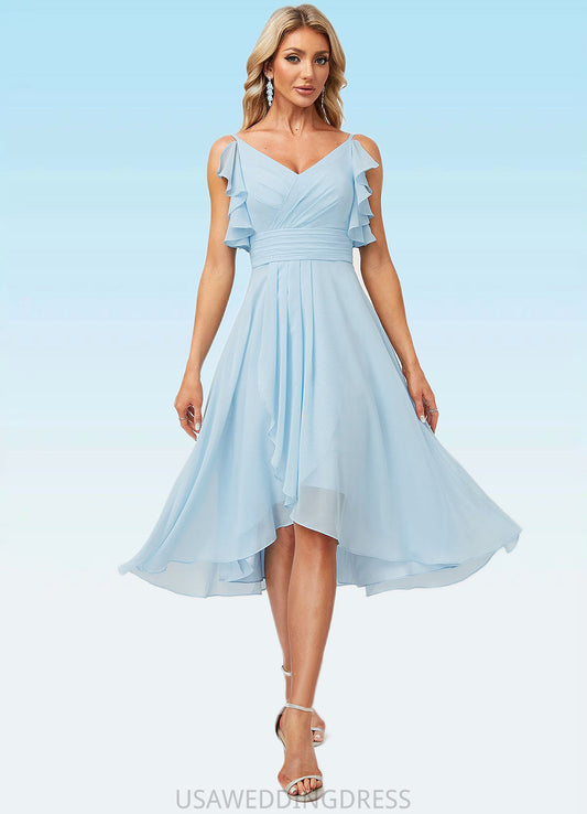 Amiya A-line V-Neck Floor-Length Chiffon Bridesmaid Dress With Ruffle DSP0022573