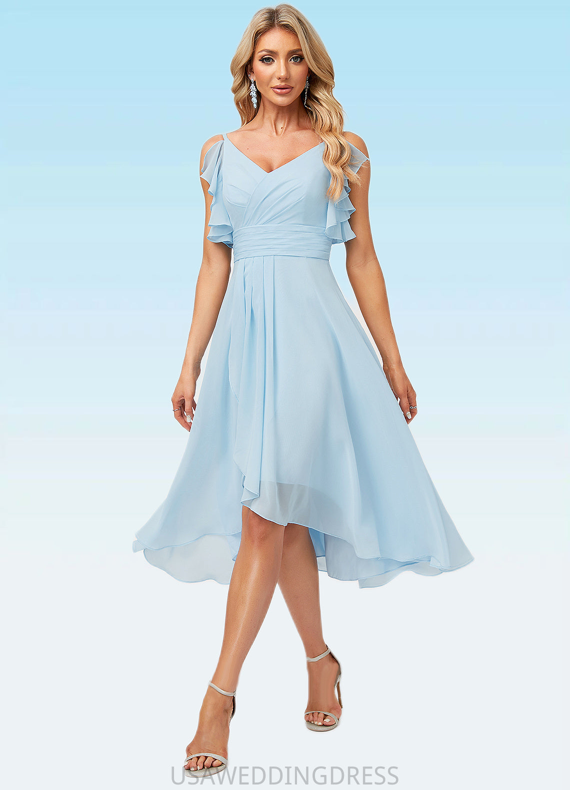 Amiya A-line V-Neck Floor-Length Chiffon Bridesmaid Dress With Ruffle DSP0022573