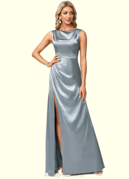Denise A-line Cowl Scoop Floor-Length Stretch Satin Bridesmaid Dress SRSP0022574