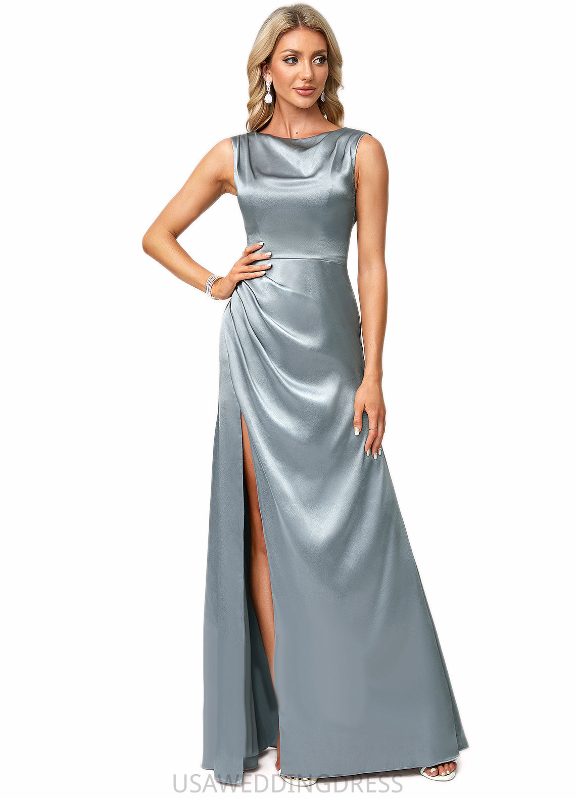 Yamilet A-line Cowl Scoop Floor-Length Stretch Satin Bridesmaid Dress DSP0022574