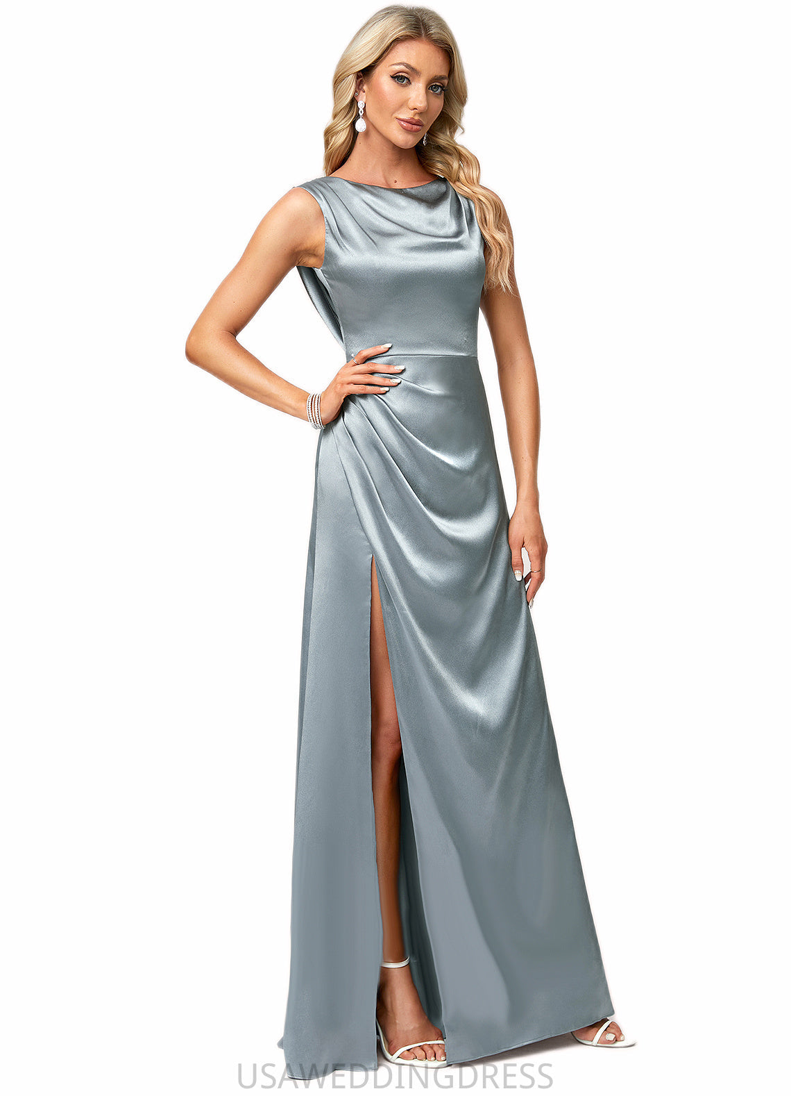 Yamilet A-line Cowl Scoop Floor-Length Stretch Satin Bridesmaid Dress DSP0022574