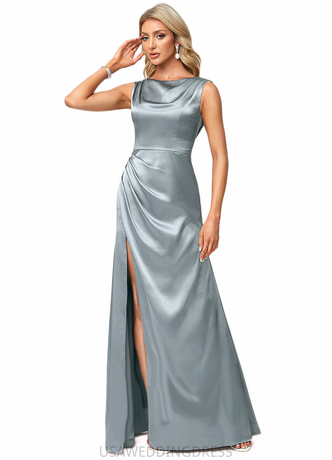 Yamilet A-line Cowl Scoop Floor-Length Stretch Satin Bridesmaid Dress DSP0022574