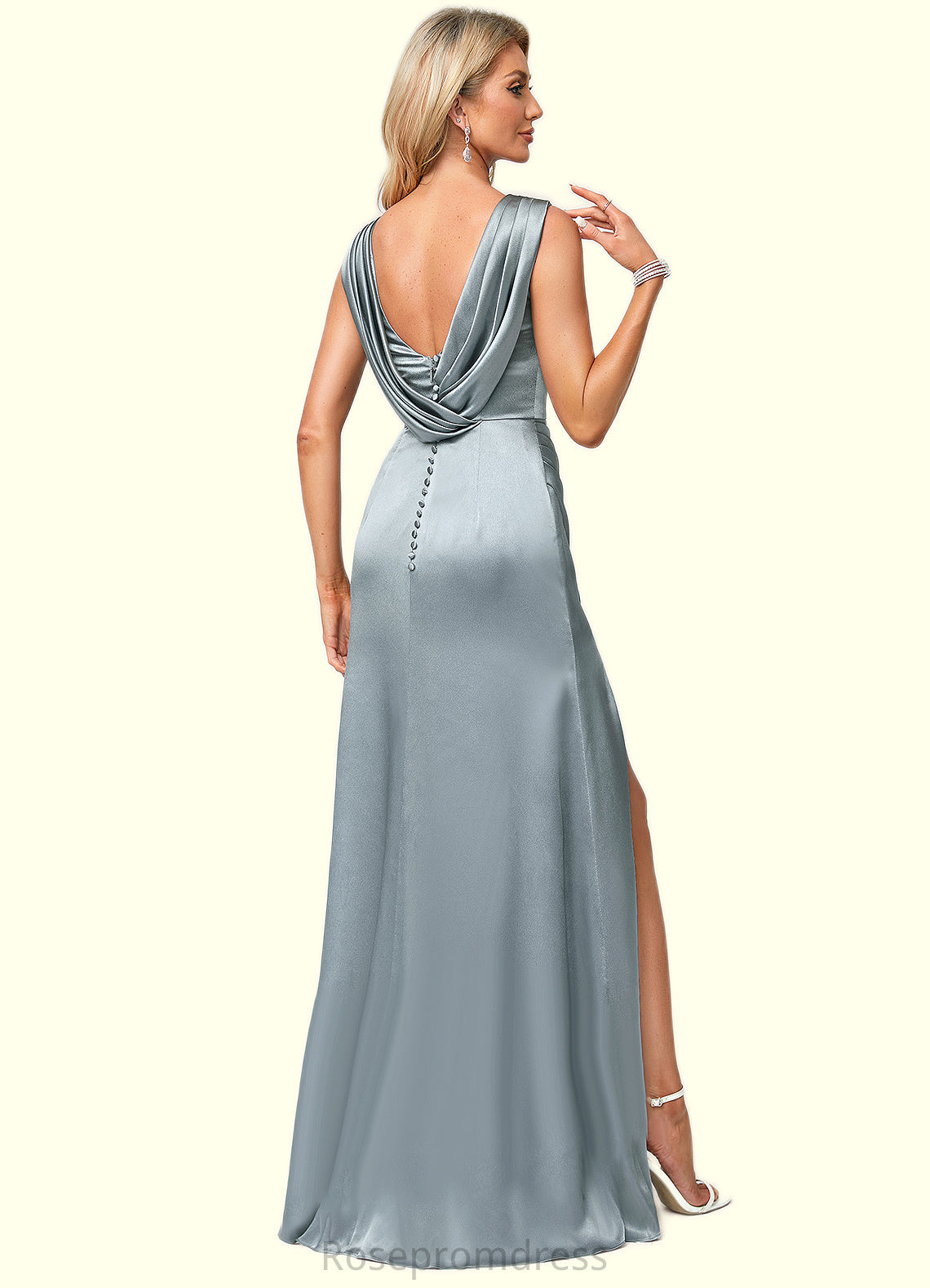 Denise A-line Cowl Scoop Floor-Length Stretch Satin Bridesmaid Dress SRSP0022574