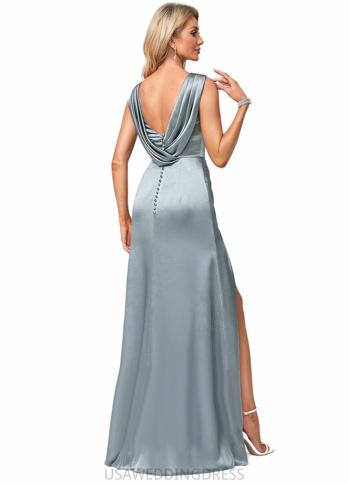 Yamilet A-line Cowl Scoop Floor-Length Stretch Satin Bridesmaid Dress DSP0022574