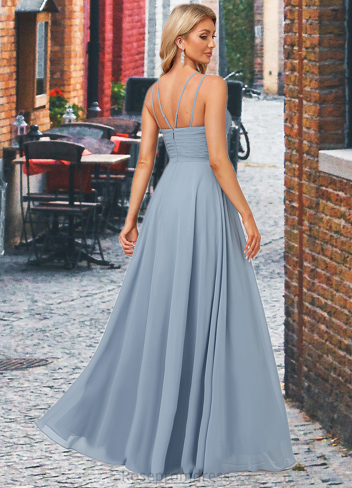 Iris A-line Halter Floor-Length Chiffon Bridesmaid Dress SRSP0022575