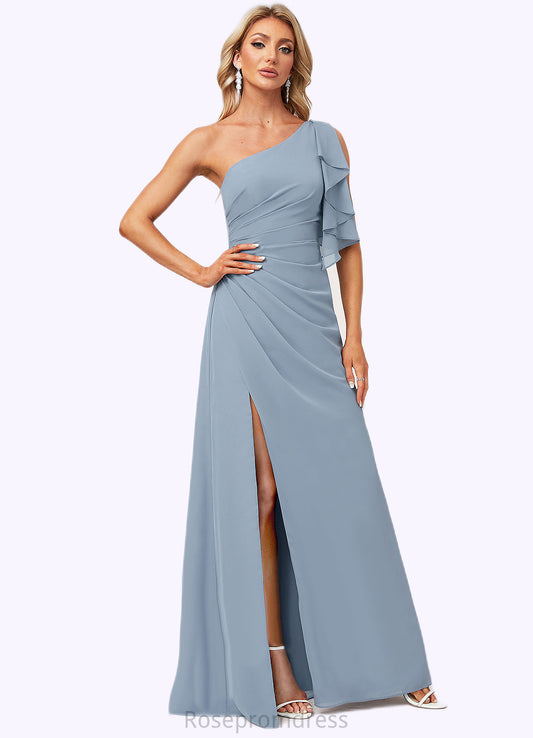 Jayda A-line One Shoulder Floor-Length Chiffon Bridesmaid Dress With Ruffle SRSP0022576