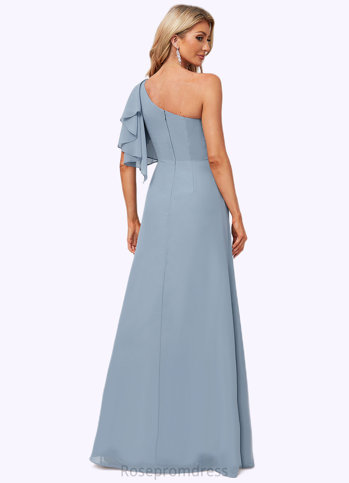 Jayda A-line One Shoulder Floor-Length Chiffon Bridesmaid Dress With Ruffle SRSP0022576