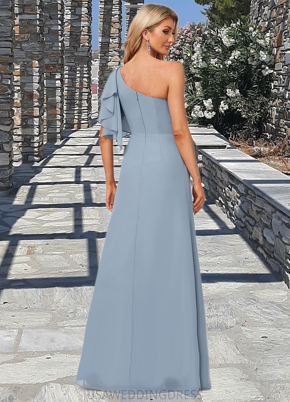 Aliya A-line One Shoulder Floor-Length Chiffon Bridesmaid Dress With Ruffle DSP0022576