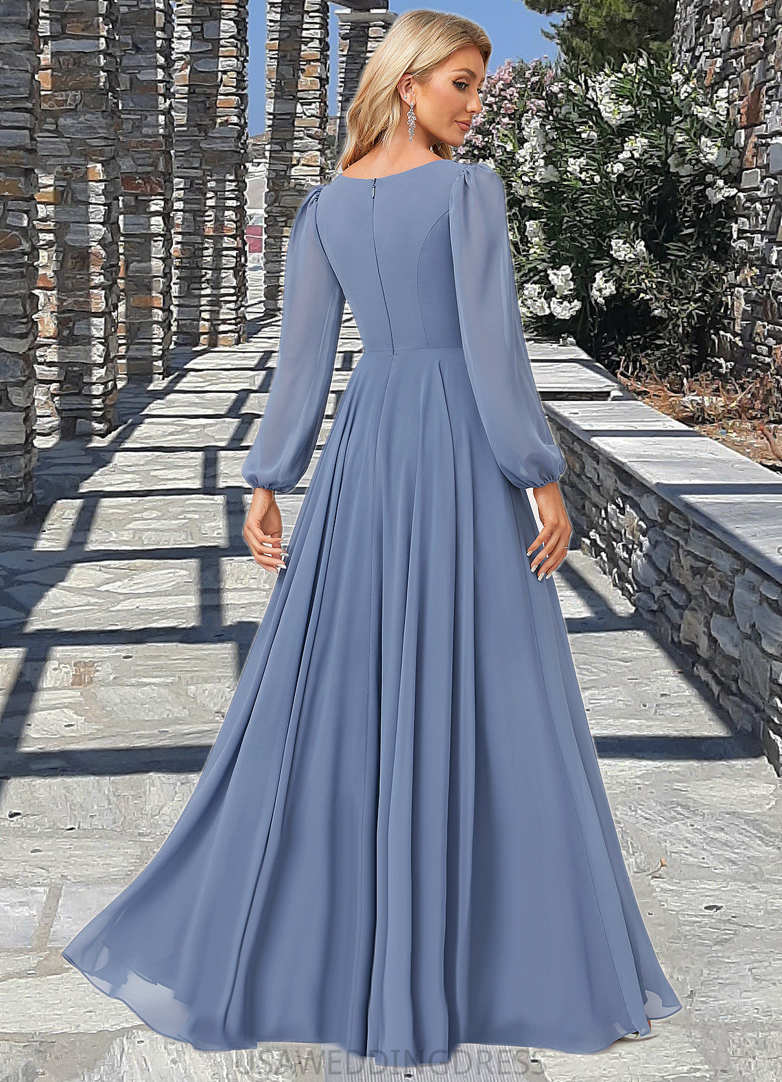 Alanna A-line V-Neck Floor-Length Chiffon Bridesmaid Dress DSP0022579