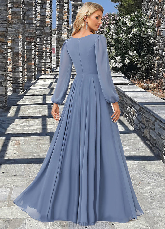 Alanna A-line V-Neck Floor-Length Chiffon Bridesmaid Dress DSP0022579