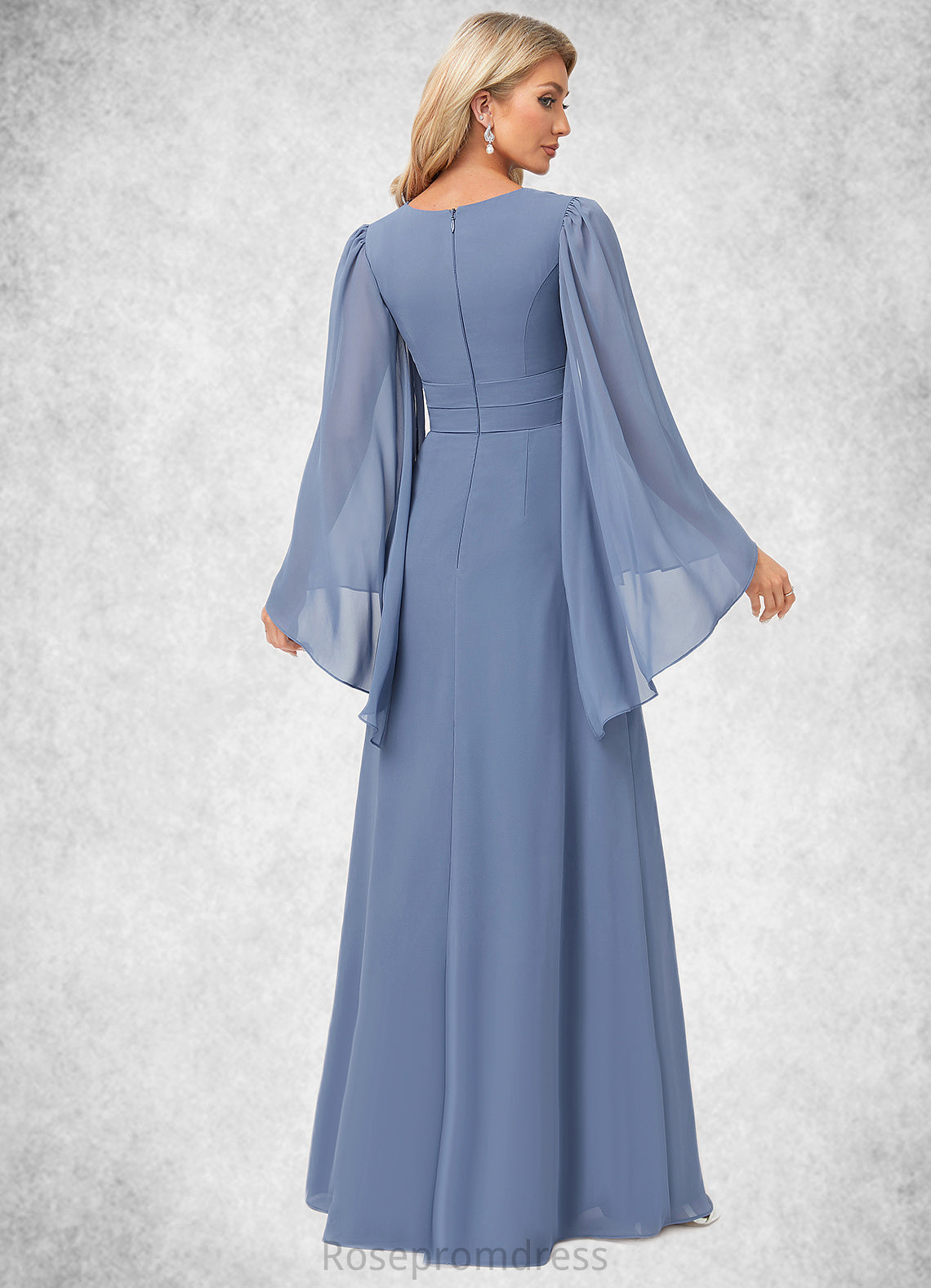 Haley A-line V-Neck Floor-Length Chiffon Bridesmaid Dress SRSP0022580