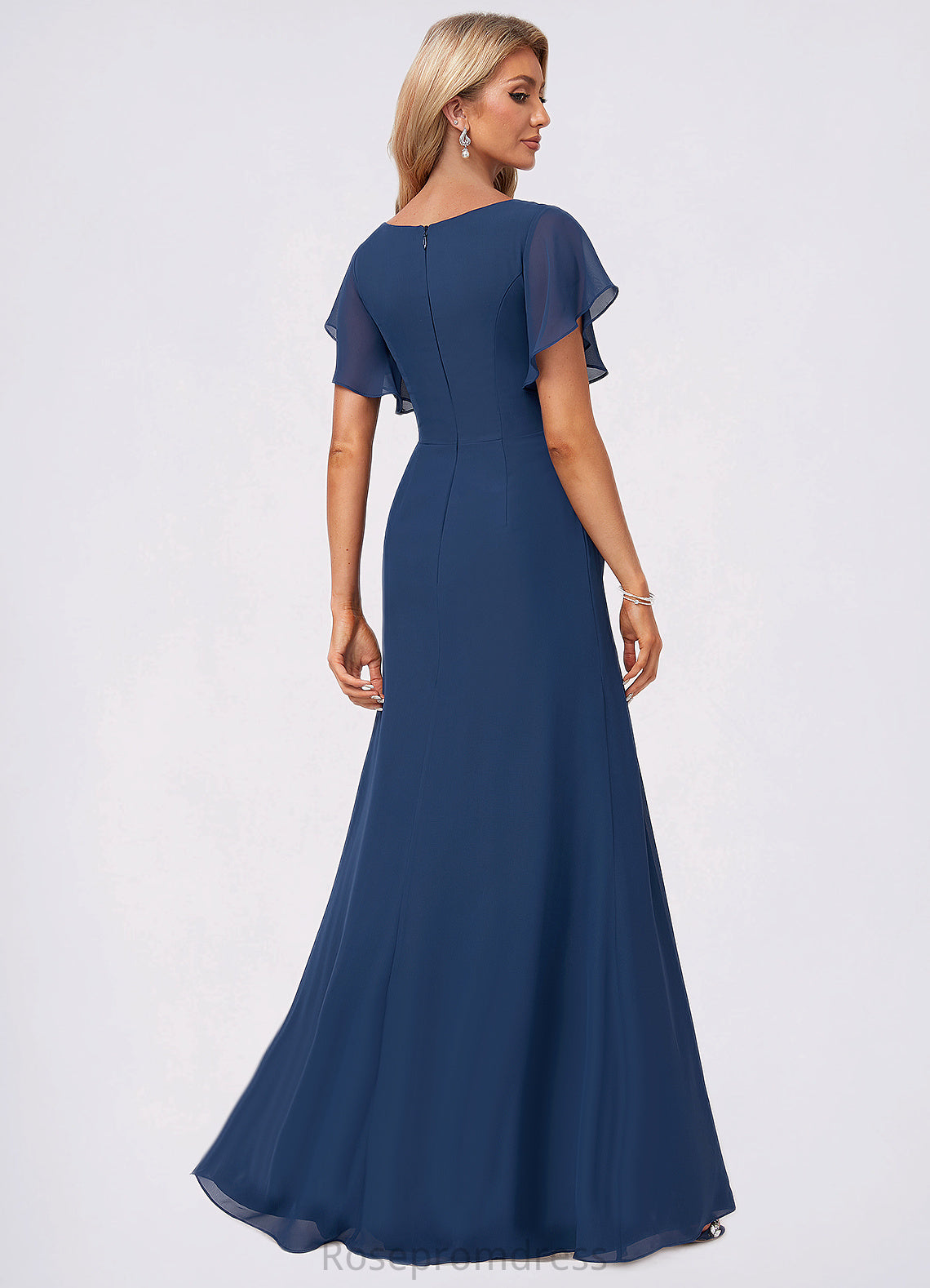 Sandy A-line V-Neck Floor-Length Chiffon Bridesmaid Dress With Ruffle SRSP0022582