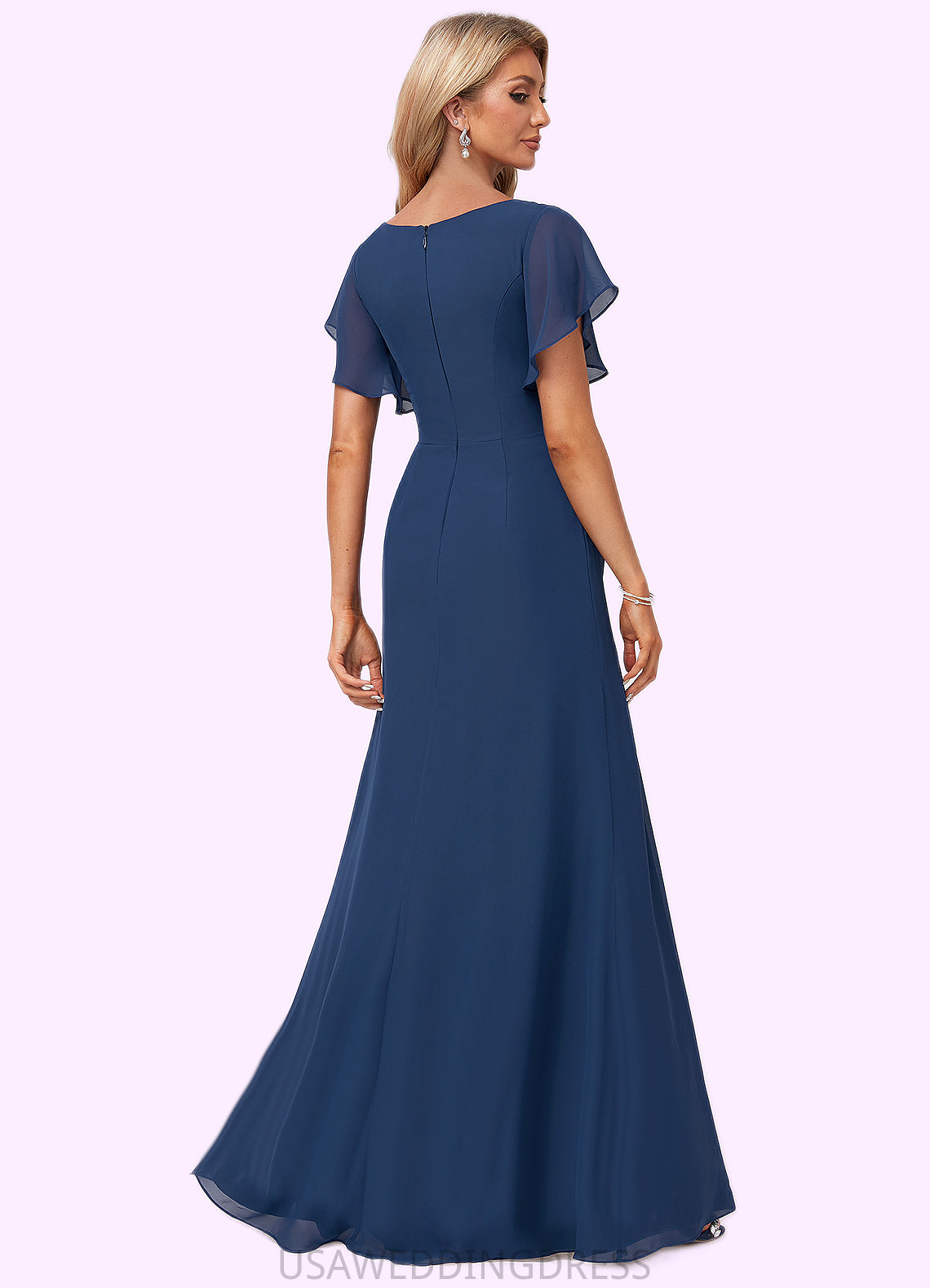 Katharine A-line V-Neck Floor-Length Chiffon Bridesmaid Dress With Ruffle DSP0022582