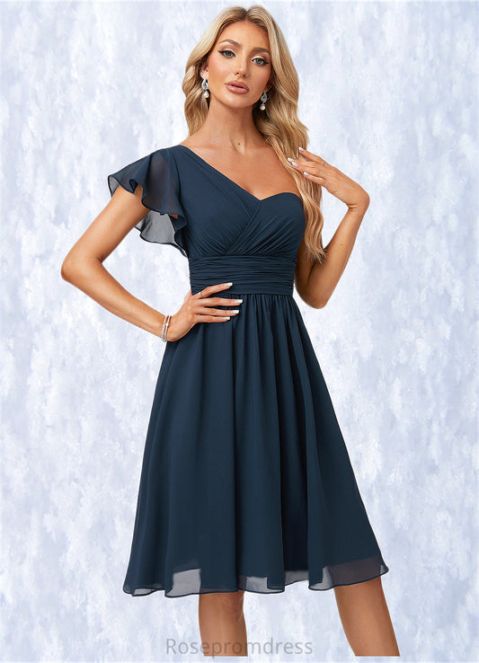Tanya A-line One Shoulder Knee-Length Chiffon Bridesmaid Dress With Ruffle SRSP0022583