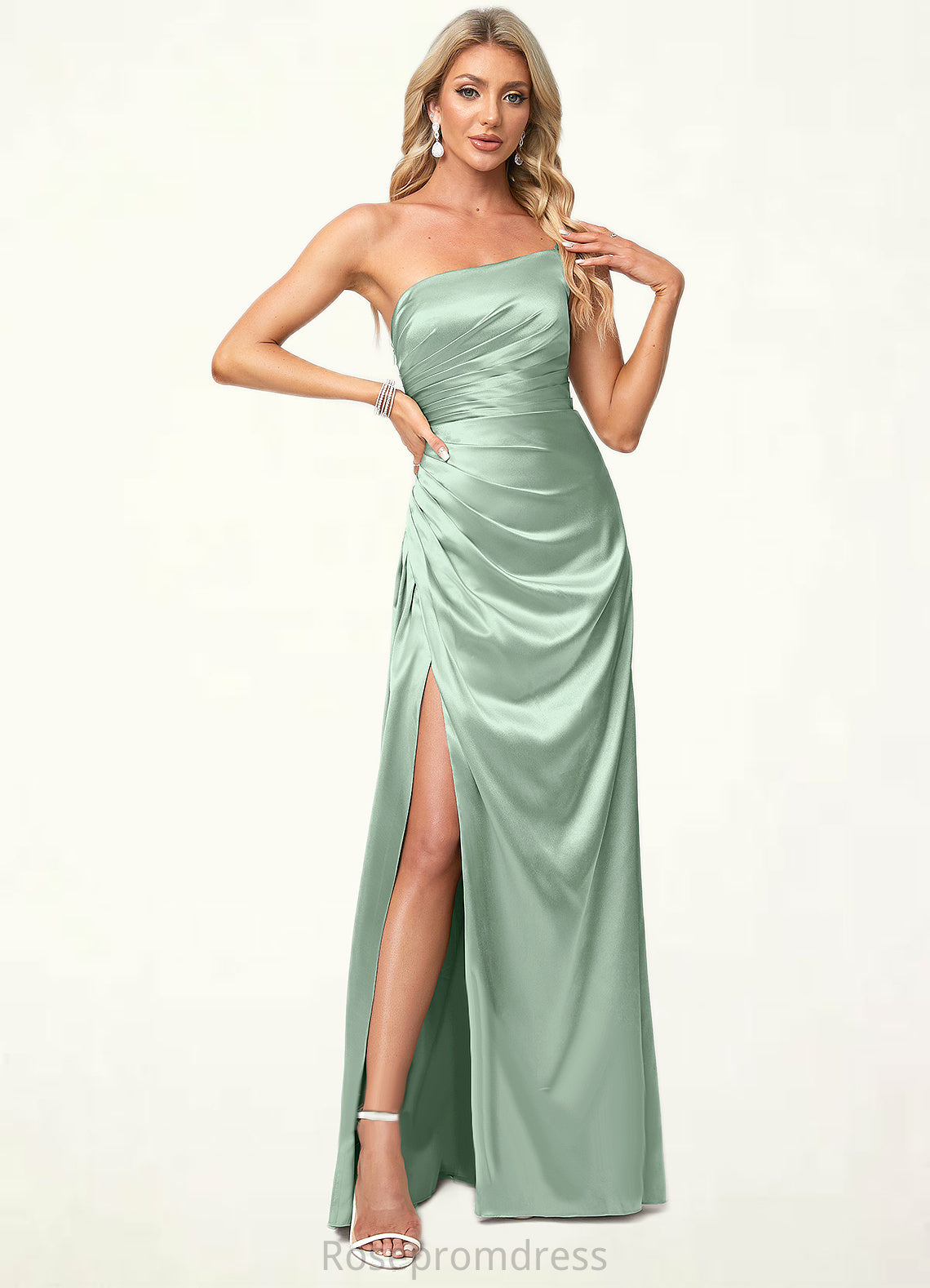Laylah A-line One Shoulder Asymmetrical Stretch Satin Bridesmaid Dress SRSP0022585